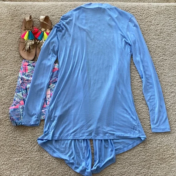 Powder Blue Open Drape Front Cardigan - Picture 5 of 5